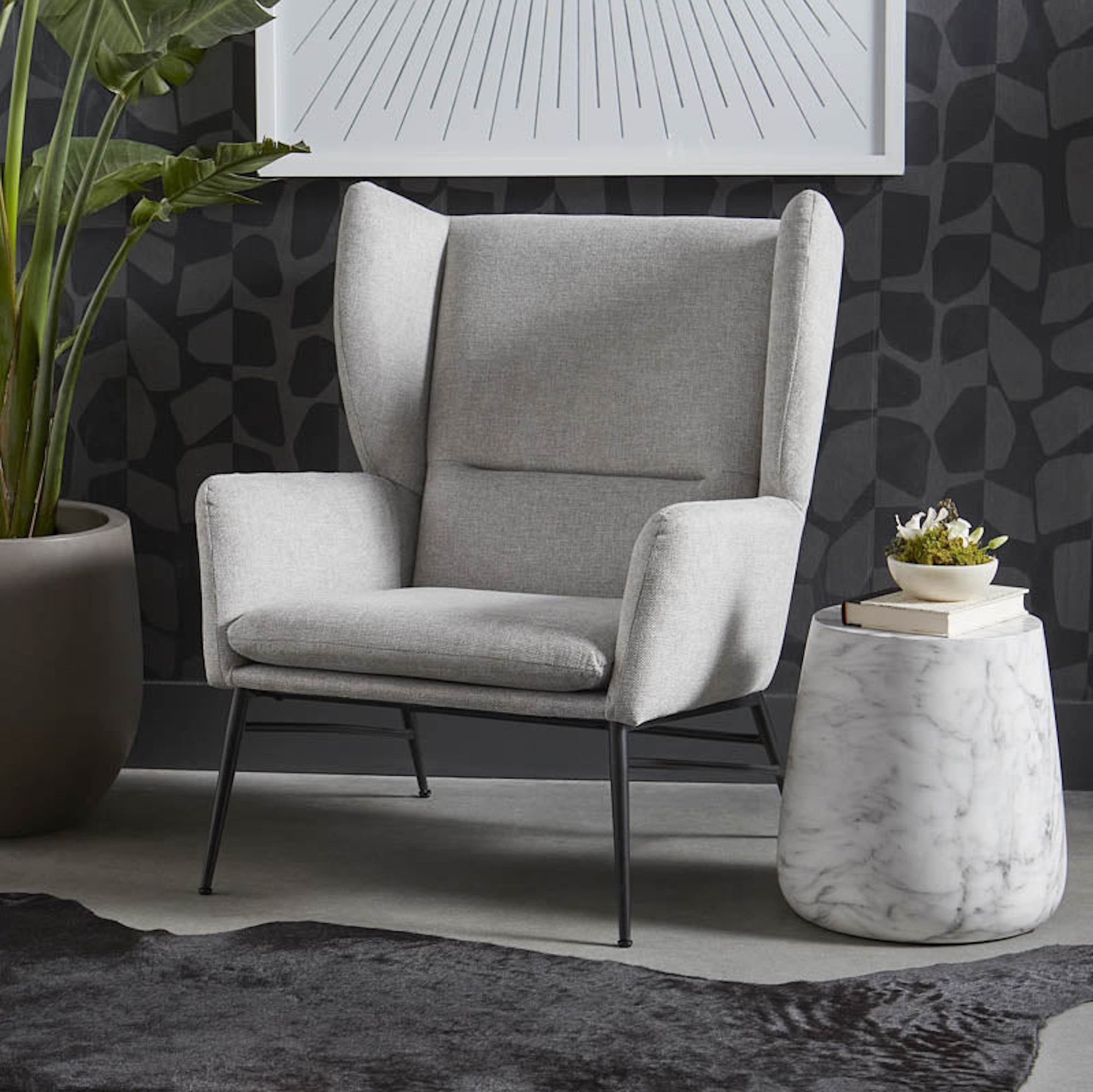 Aries End Table - White Marble Look