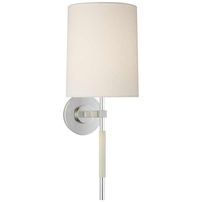Clout Tail Sconce in Soft Silver with Linen Shade