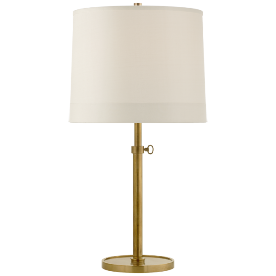 Simple Adjustable Table Lamp in Soft Brass with Silk Banded Shade
