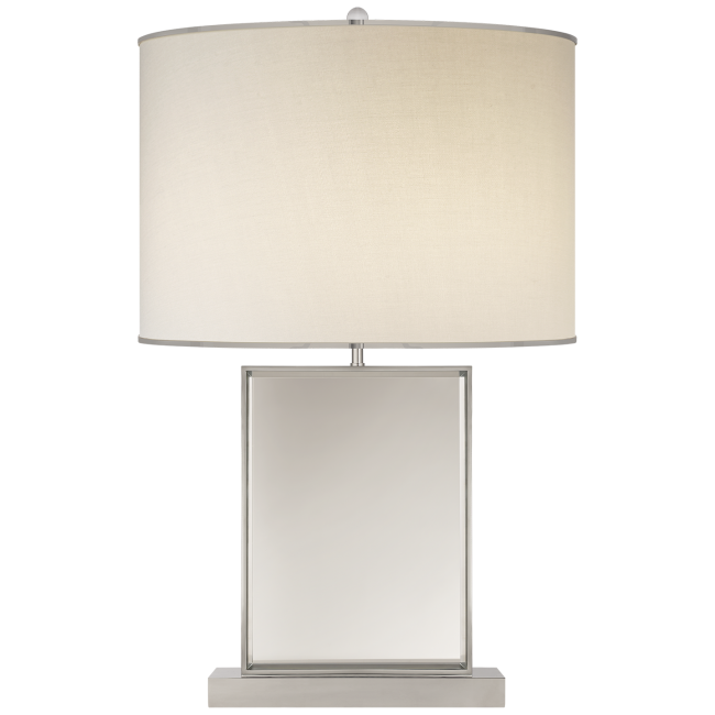 Bradford Large Table Lamp in Mirror and Polished Nickel with Cream Linen Shade with Polished Nickel