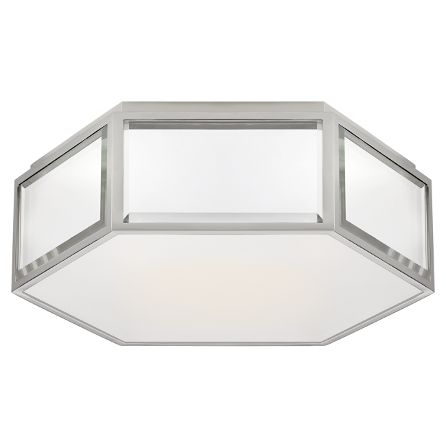 Bradford Small Hexagonal Flush Mount in Mirror and Polished Nickel with Frosted Glass
