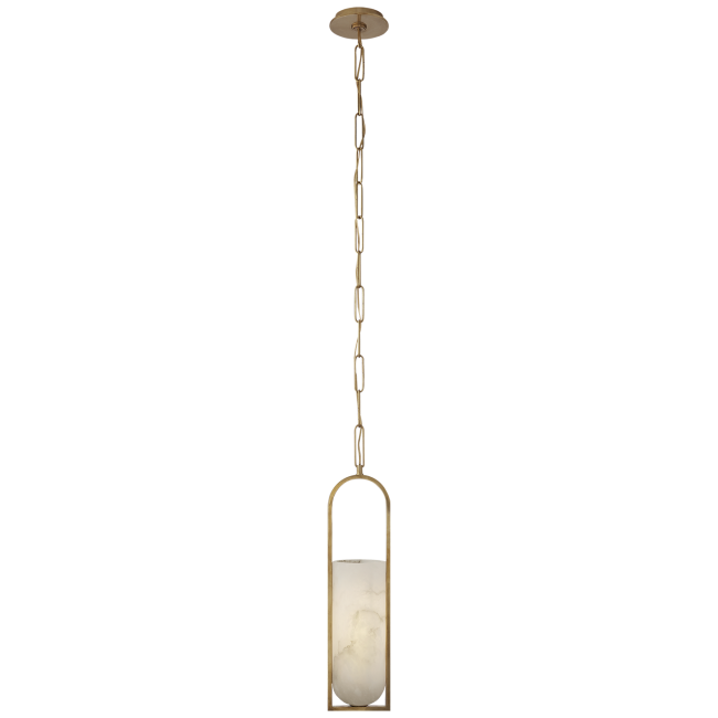 Melange Small Elongated Pendant in Antique-Burnished Brass with Alabaster Shade