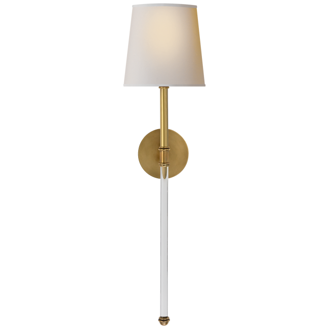 Camille Large Tail Sconce in Hand-Rubbed Antique Brass with Natural Paper Shade