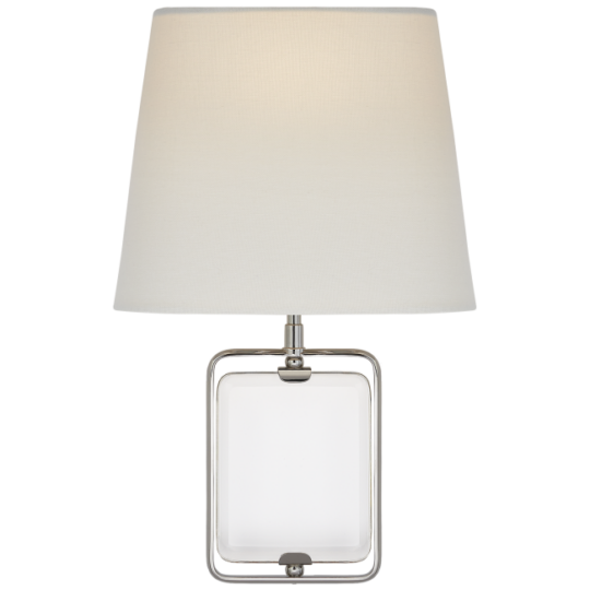 Henri Framed Jewel Sconce in Crystal and Polished Nickel with Linen Shade