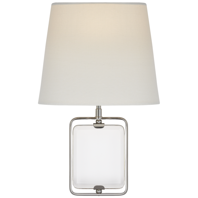 Henri Framed Jewel Sconce in Crystal and Polished Nickel with Linen Shade