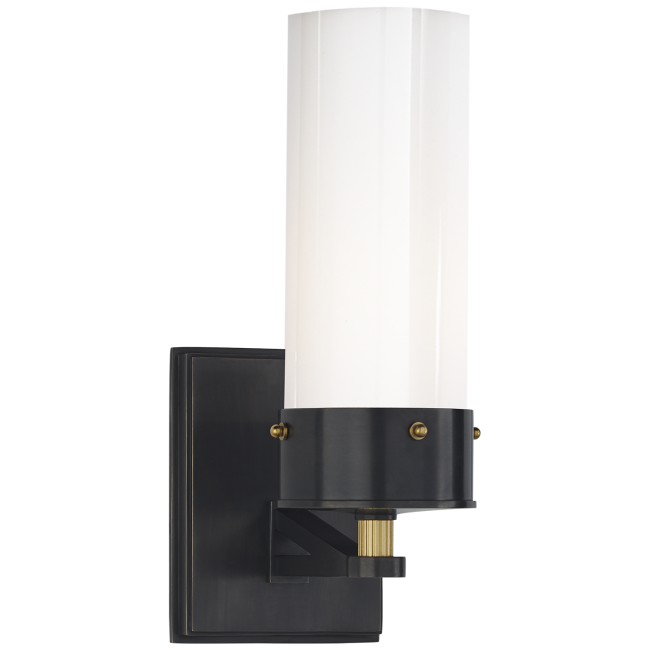 Marais Medium Bath Sconce in Bronze and Hand-Rubbed Antique Brass with White Glass