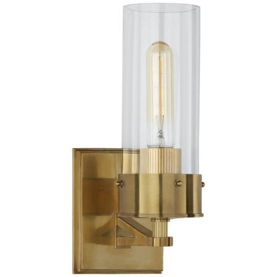 Marais Medium Bath Sconce in Hand-Rubbed Antique Brass with Clear Glass