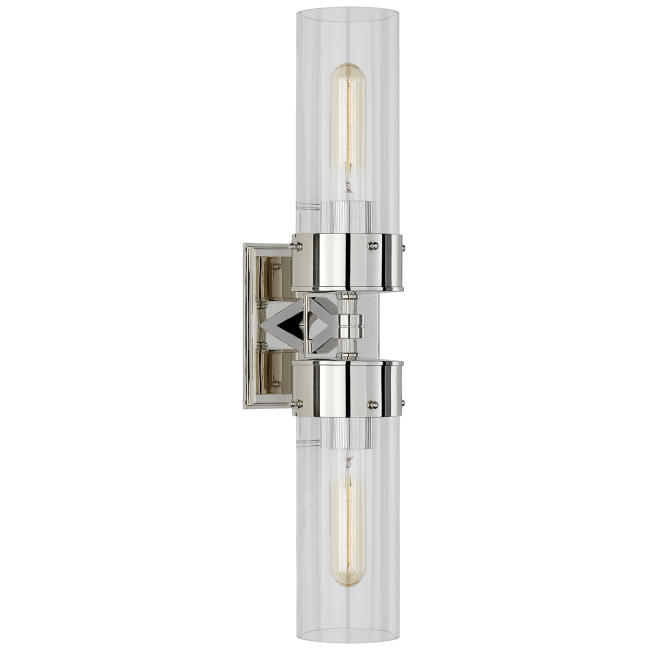 Marais Large Double Bath Sconce in Polished Nickel with Clear Glass