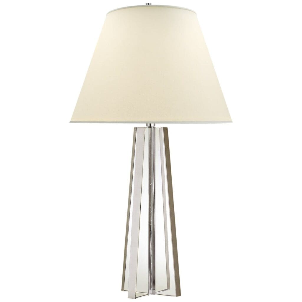 Lila Table Lamp in Crystal and Burnished Silver Leaf with Natural Percale Shade