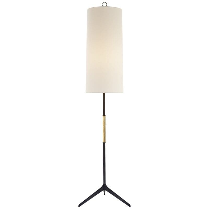 Frankfort Floor Lamp in Aged Iron with Gilded Accents and Linen Shade