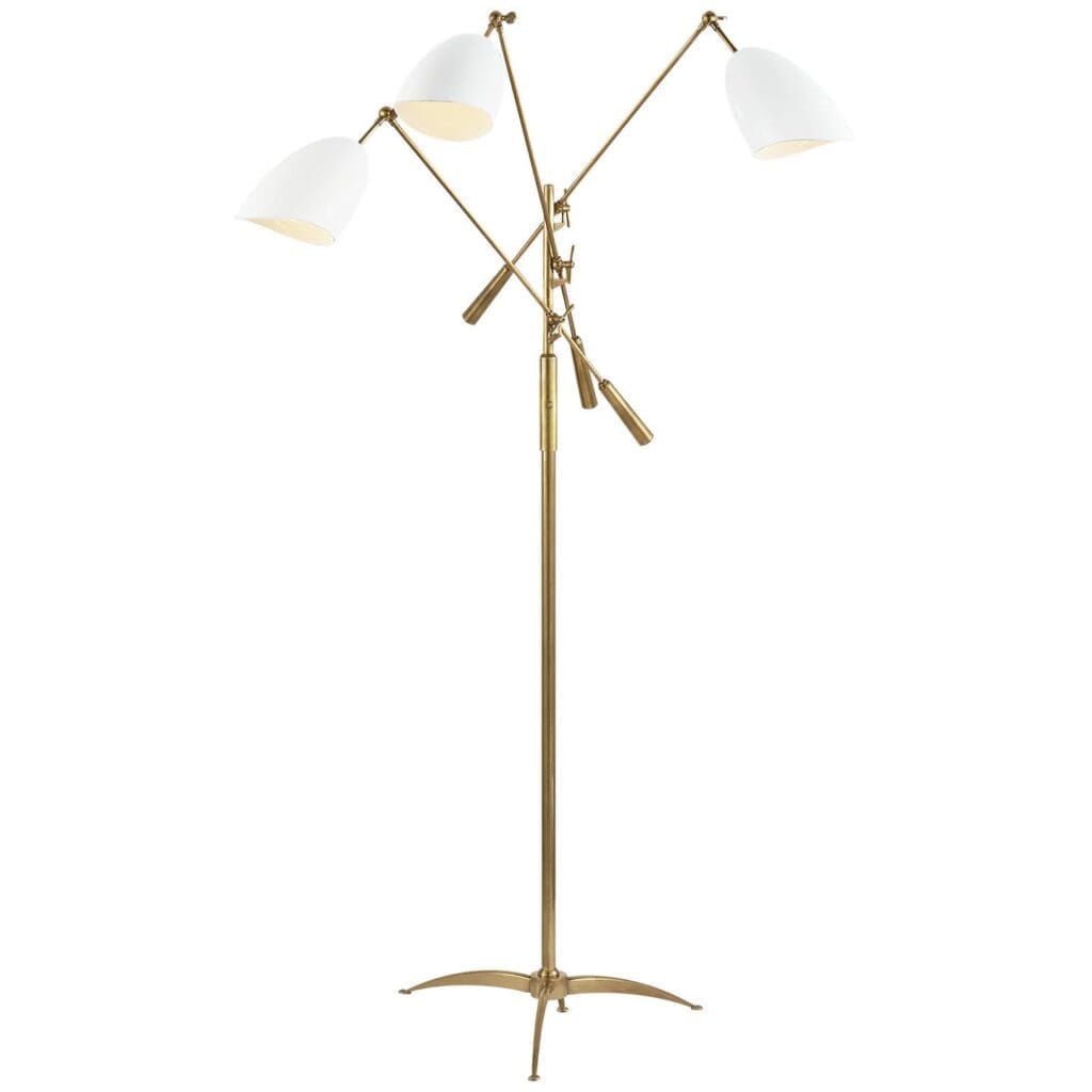 Sommerard Triple Arm Floor Lamp in Hand-Rubbed Antique Brass with White