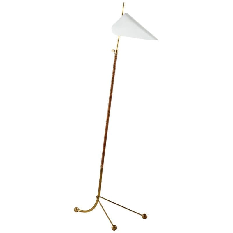 Moresby Floor Lamp in Hand-Rubbed Antique Brass with White Shade