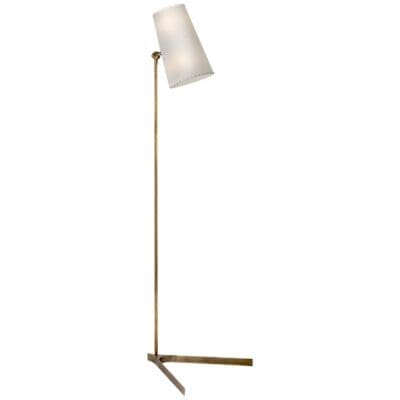 Arpont Floor Lamp in Hand-Rubbed Antique Brass with Parchment Stitched Shade