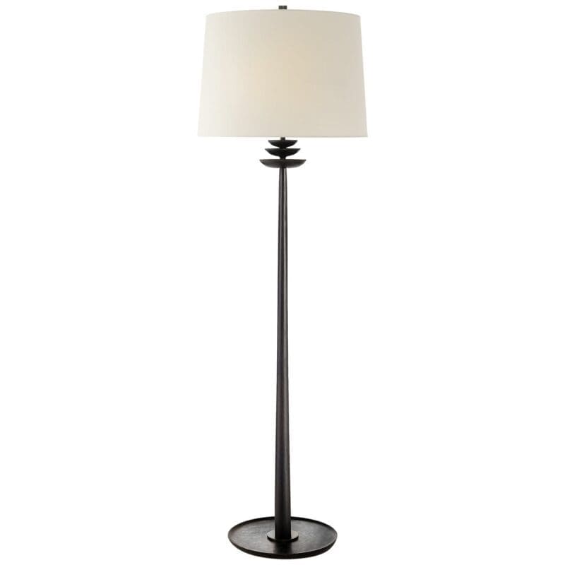 Beaumont Floor Lamp in Burnished Silver Leaf with Linen Shade