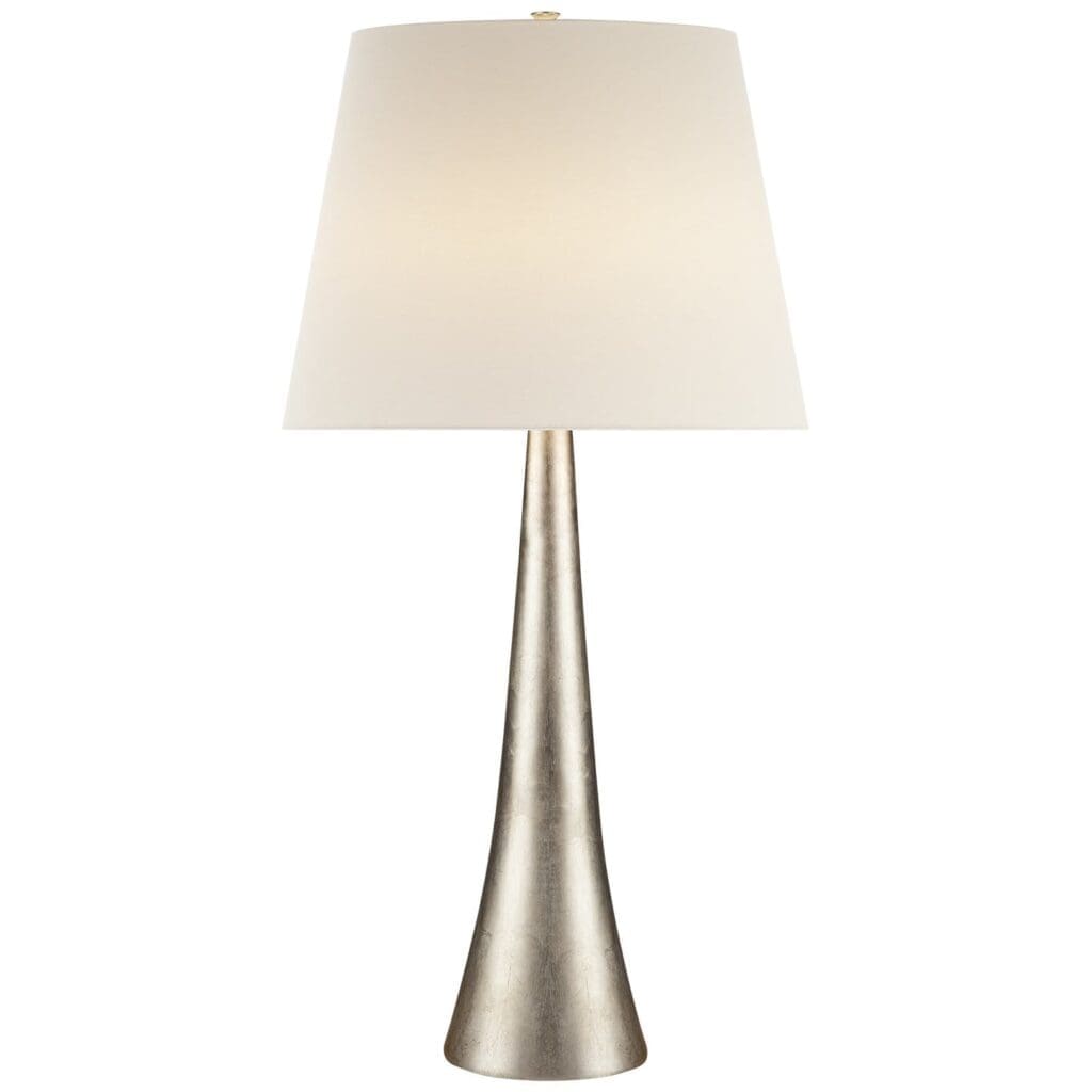Dover Table Lamp in Burnished Silver Leaf with Linen Shade