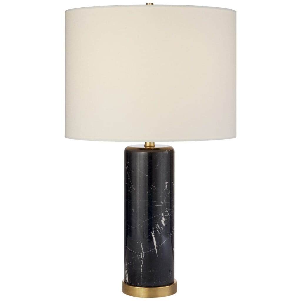 Cliff Table Lamp in Black Marble with Linen Shade