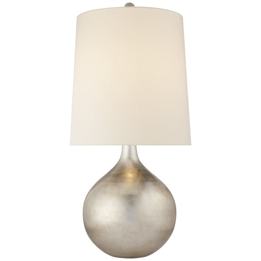 Warren Table Lamp in Burnished Silver Leaf with Linen Shade
