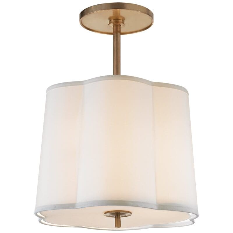 Simple Scallop Pendant in Soft Brass with Silk Shade