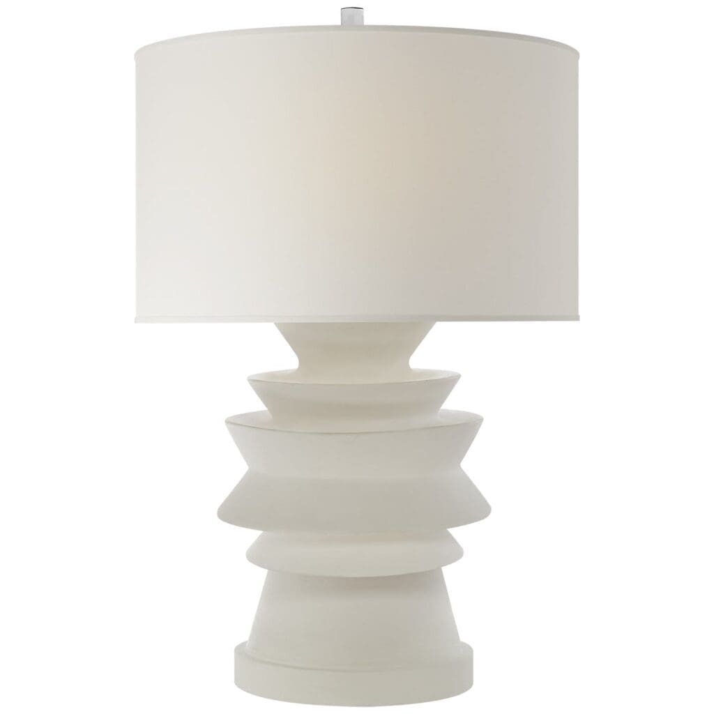 Stacked Disk Table Lamp in White with Natural Percale Shade