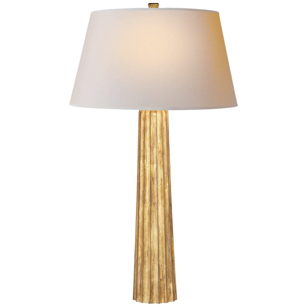 Fluted Spire Large Table Lamp in Gilded Iron with Natural Paper Shade