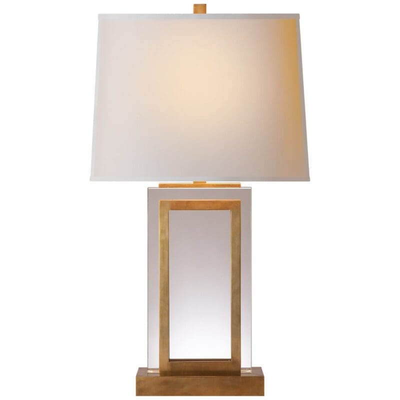 Crystal Panel Table Lamp in Antique-Burnished Brass with Natural Paper Shade