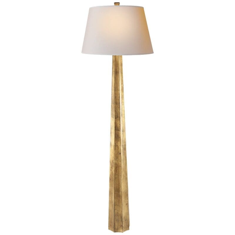 Fluted Spire Floor Lamp in Gilded Iron with Natural Paper Shade