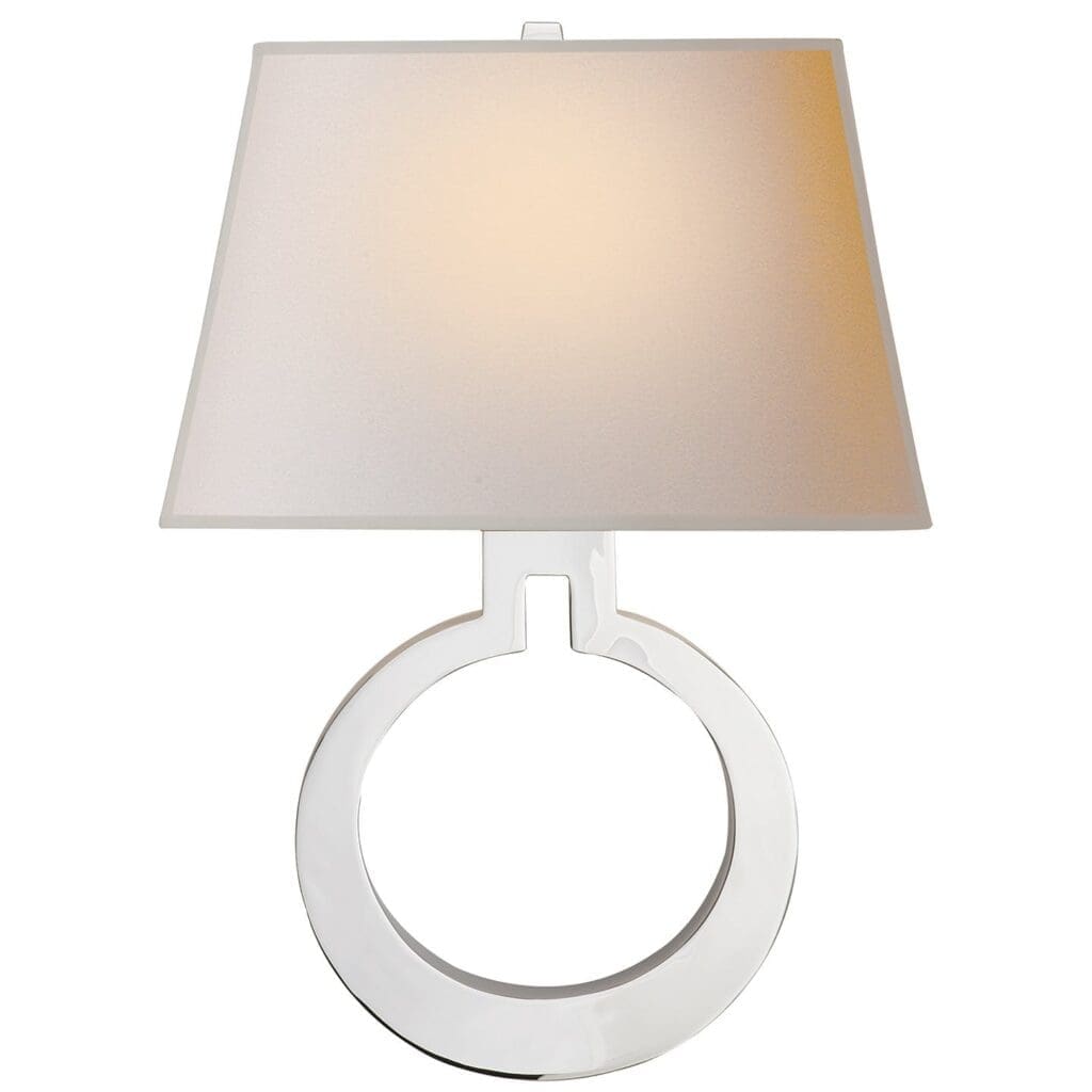 Ring Form Large Wall Sconce in Polished Nickel with Natural Paper Shade