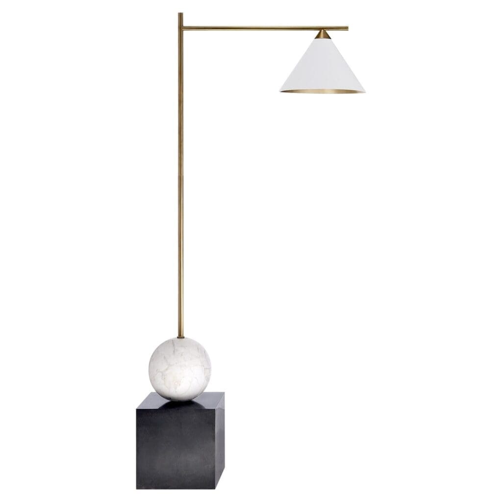 Cleo Floor Lamp in Bronze and Antique-Burnished Brass with Antique White Shade
