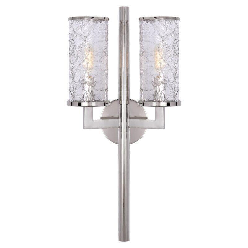 Liaison Double Sconce in Polished Nickel with Crackle Glass