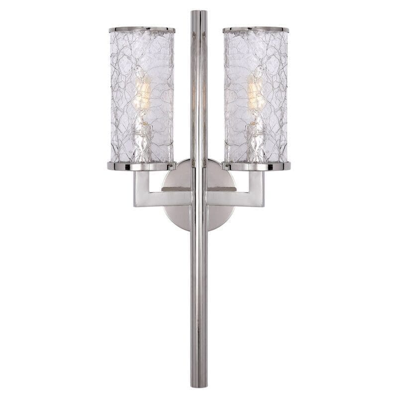 Liaison Double Sconce in Polished Nickel with Crackle Glass