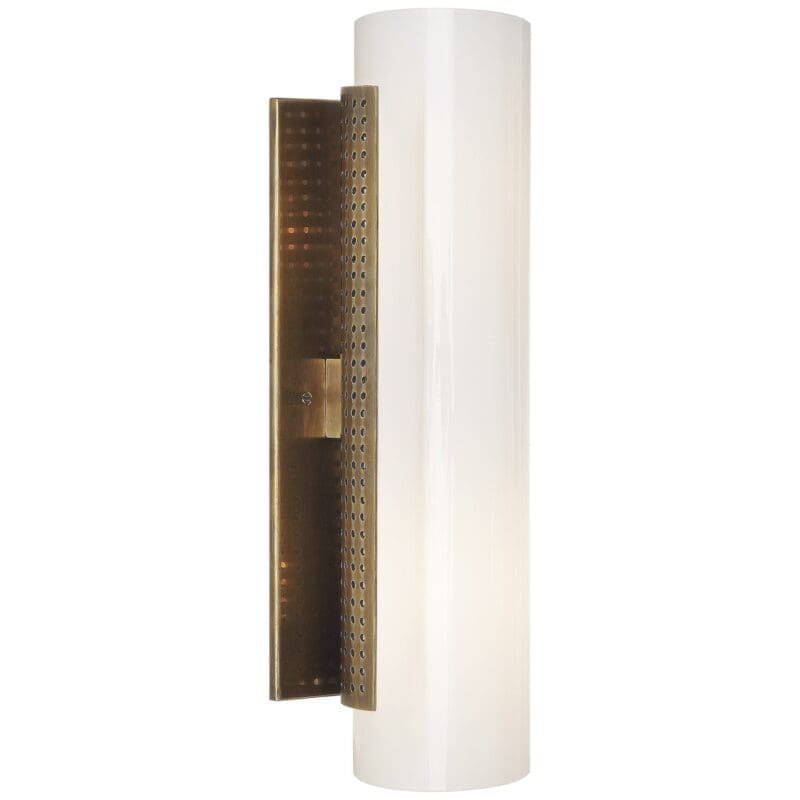 Precision Cylinder Sconce in Antique-Burnished Brass with White Glass