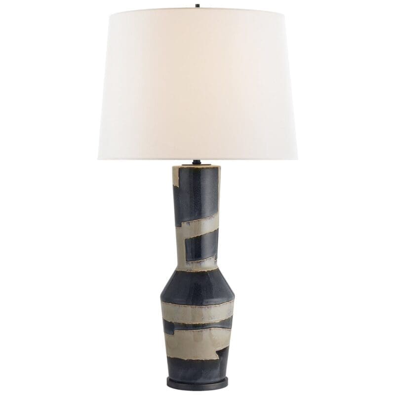 Alta Table Lamp in Sand and Wide Black Stripe with Linen Shade