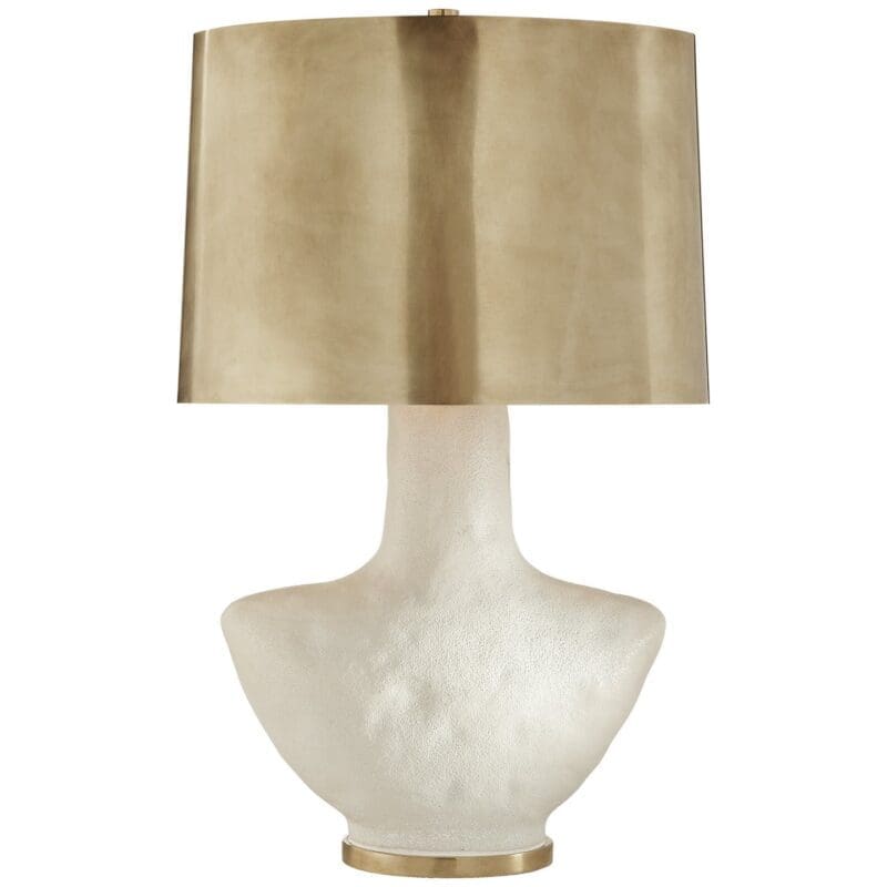Armato Small Table Lamp in Porous White Ceramic with Oval Antique-Burnished Brass Shade