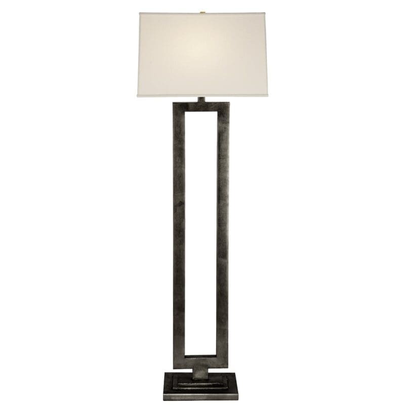Modern Open Floor Lamp in Aged Iron with Linen Shade