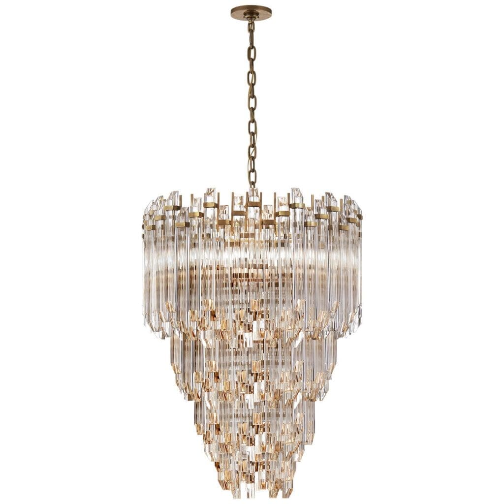 Adele Three-Tier Waterfall Chandelier in Hand-Rubbed Antique Brass with Clear Acrylic