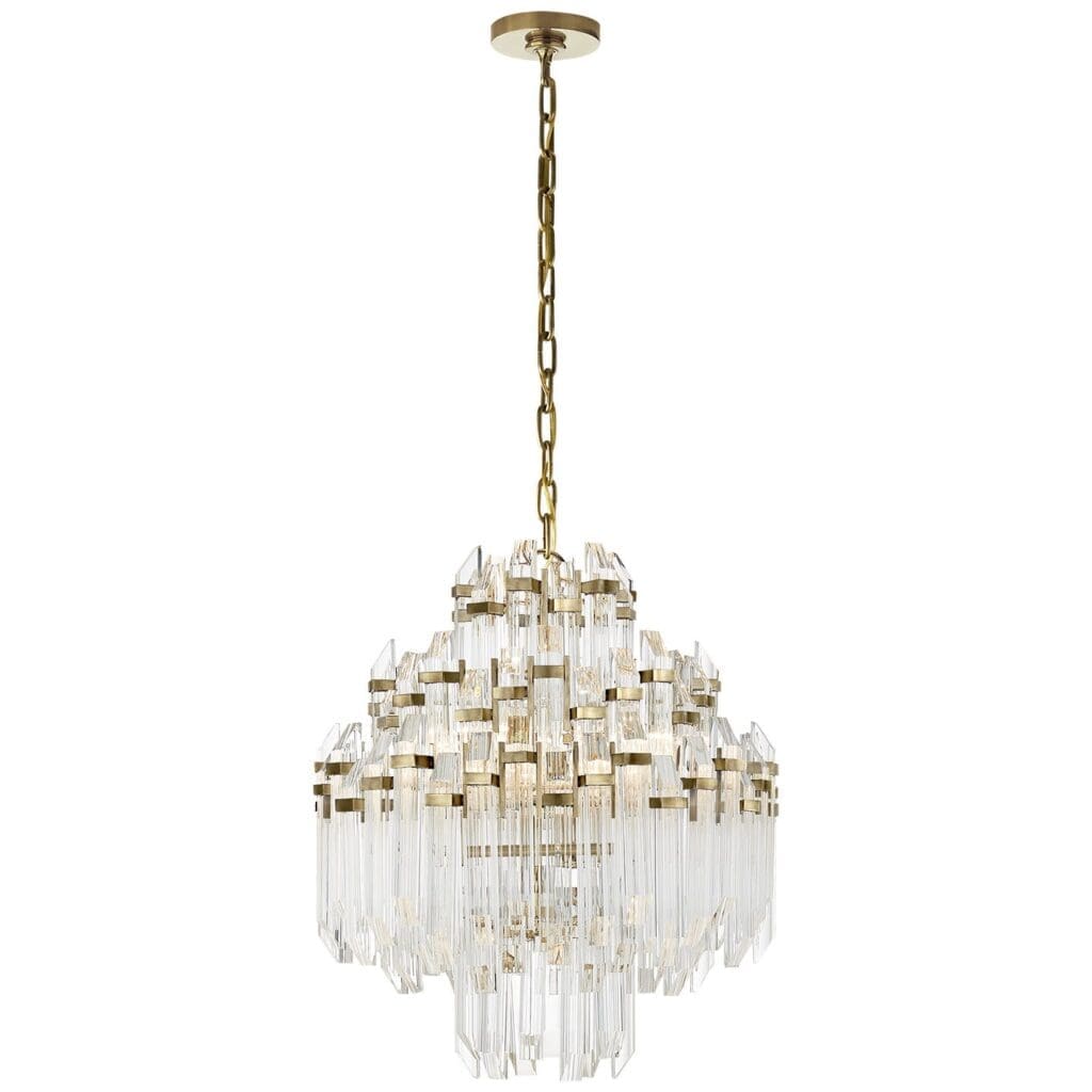 Adele Four Tier Waterfall Chandelier in Hand-Rubbed Antique Brass with Clear Acrylic