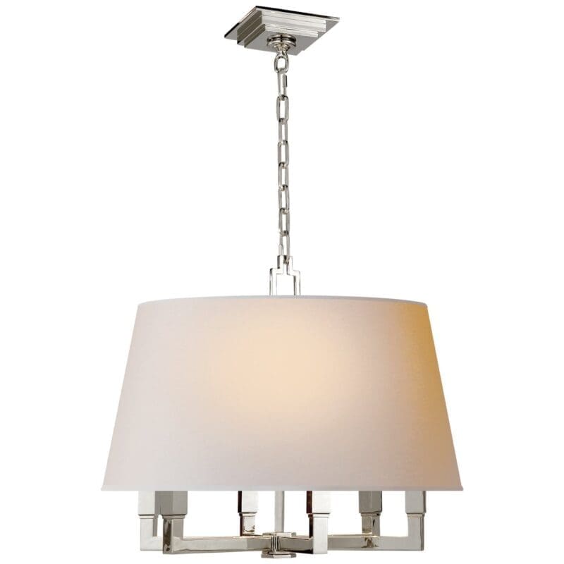 Square Tube Hanging Shade in Polished Nickel with Natural Paper Shade