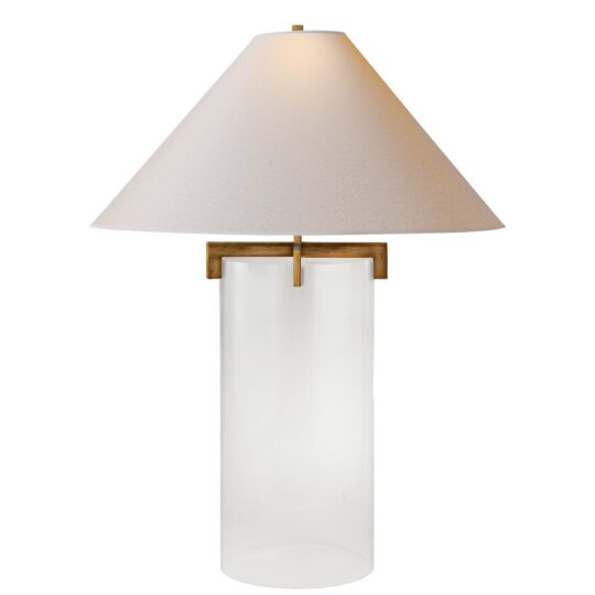 Brooks Table Lamp in Crystal and Gilded Iron with Natural Paper Shade