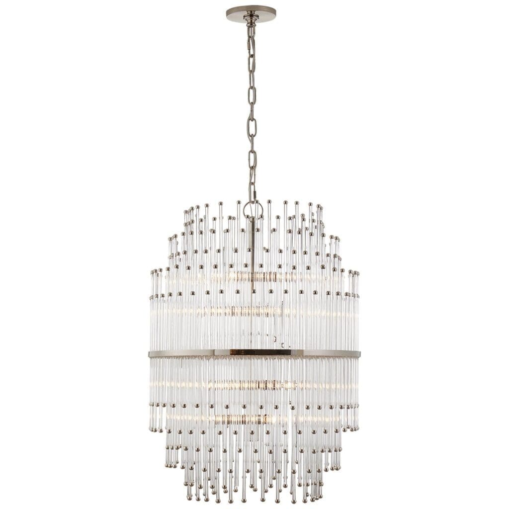 Mia Medium Barrel Pendant in Polished Nickel with Clear Glass Rods