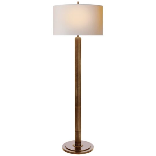 Longacre Floor Lamp in Hand-Rubbed Antique Brass with Natural Paper Shade