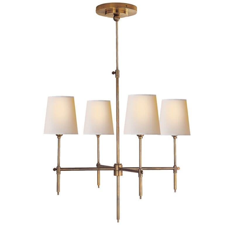 Bryant Small Chandelier in Hand-Rubbed Antique Brass with Natural Paper Shades
