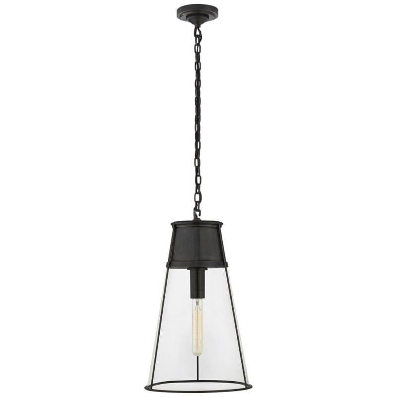 Robinson Large Pendant in Hand-Rubbed Antique Brass with Clear Glass