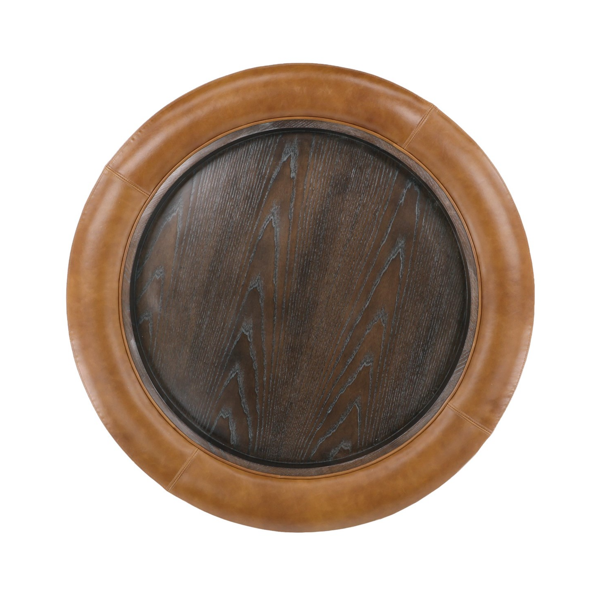 Ottoman rond en cuir Boyden avec plateau en bois – Image 2